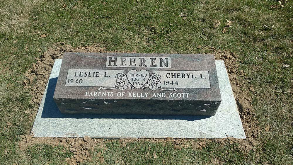 Companion bevel marker with marriage date in heart and roses