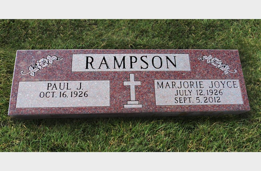 Red granite companion marker with roses and cross