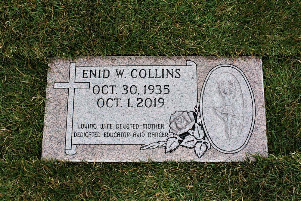 Pink granite marker with hand carved ballerina