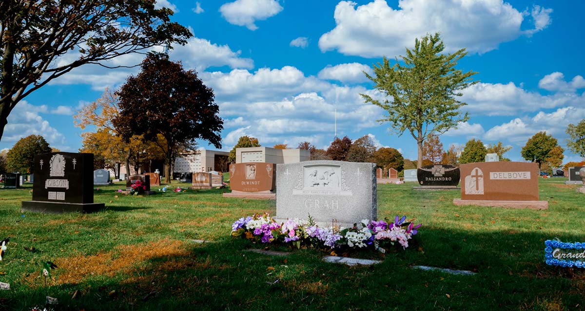 Wide shot of cemetery